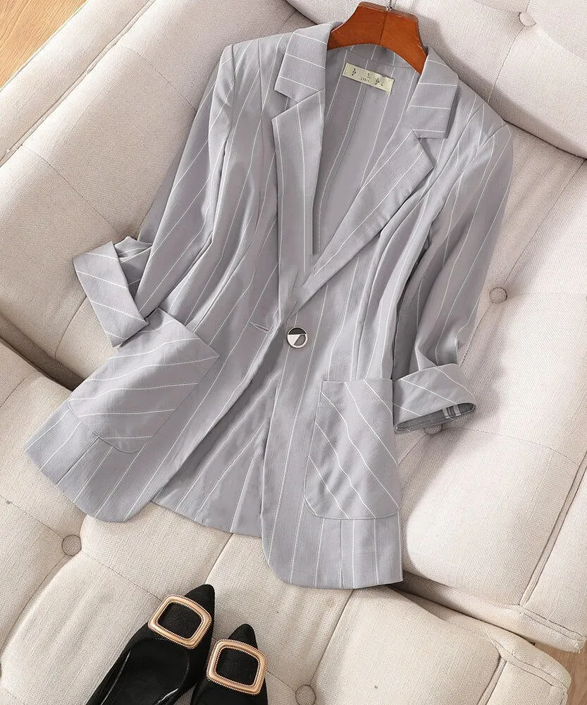 Wjczt Small Suit Jacket New Women's Spring Summer Striped Slim Sleeve Fashion Slim Suit Suit Jacket Oversize Code Clothing for Women